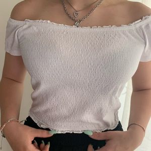 Off the shoulder white stretchy crop top